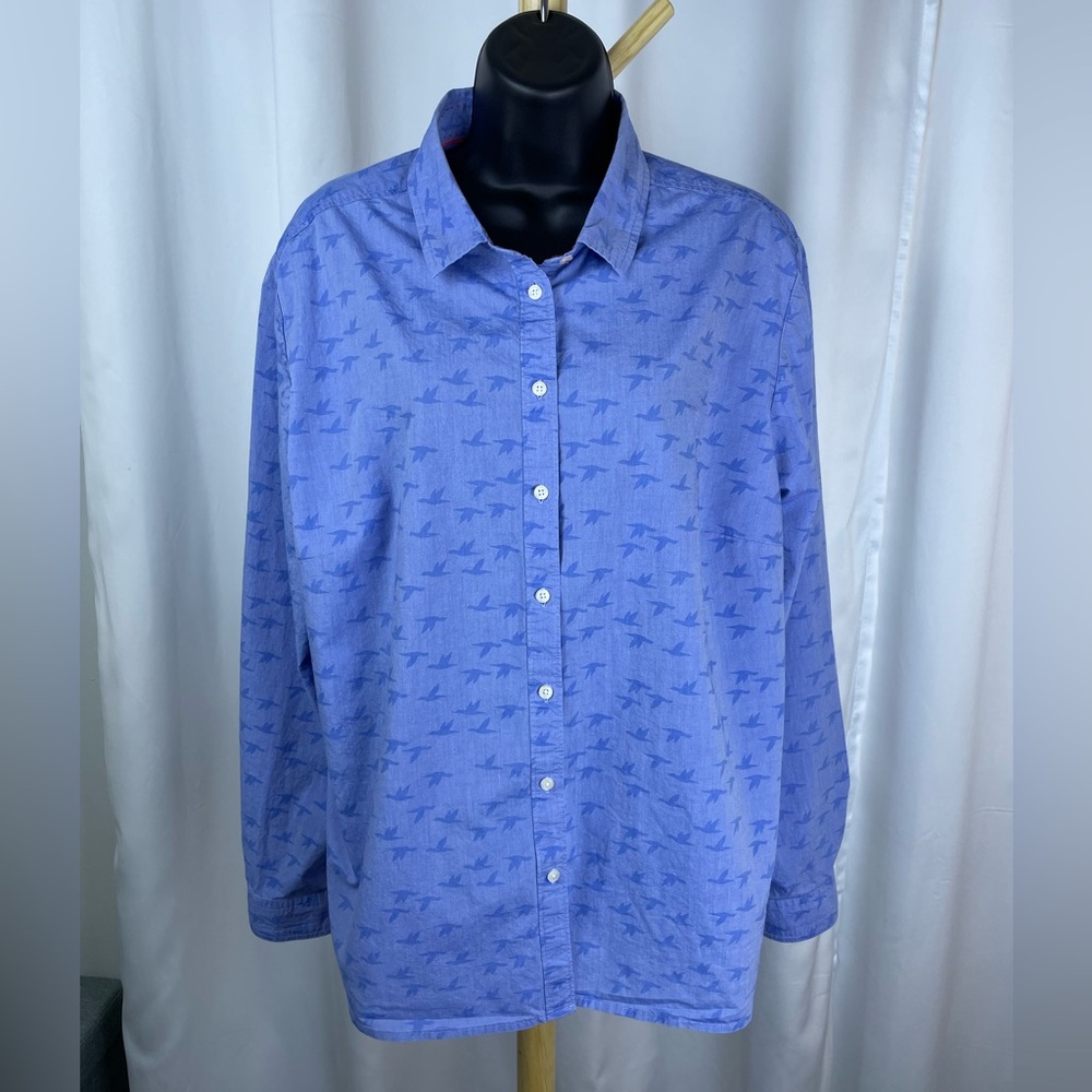 Boden Blue Print Straight Fit Cotton Long Sleeve Button Down Shirt Size XL 18